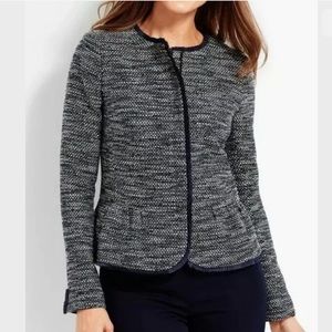 Talbots Navy Tweed Fringe Peplum Jacket Blazer